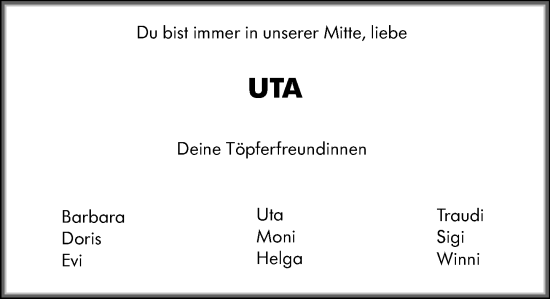 Traueranzeige von Uta  von Wiesbadener Kurier