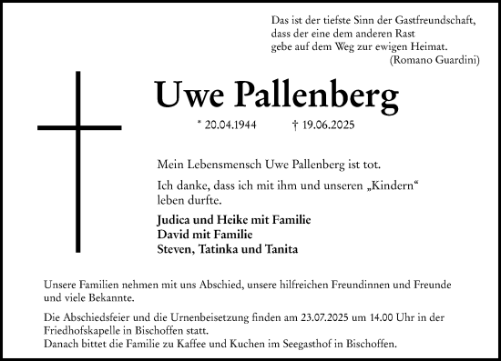 Traueranzeige von Uwe Pallenberg von Dill Block