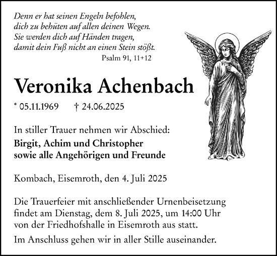 Traueranzeige von Veronika Achenbach von Hinterländer Anzeiger