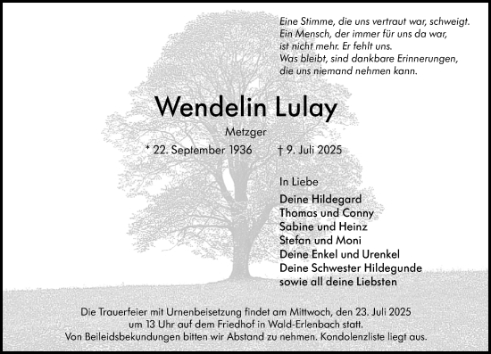 Traueranzeige von Wendelin Lulay von Starkenburger Echo
