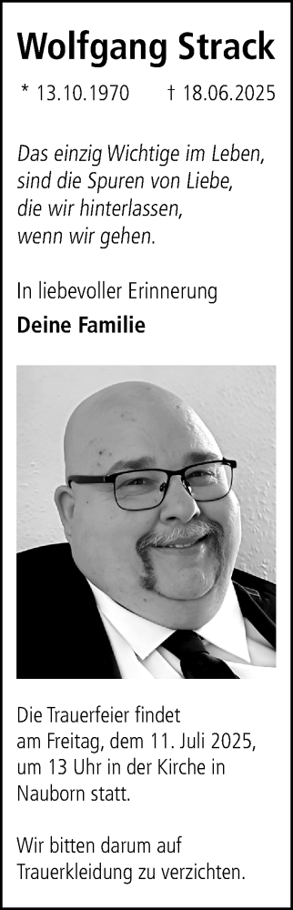 Traueranzeige von Wolfgang Strack von Wetzlarer Neue Zeitung