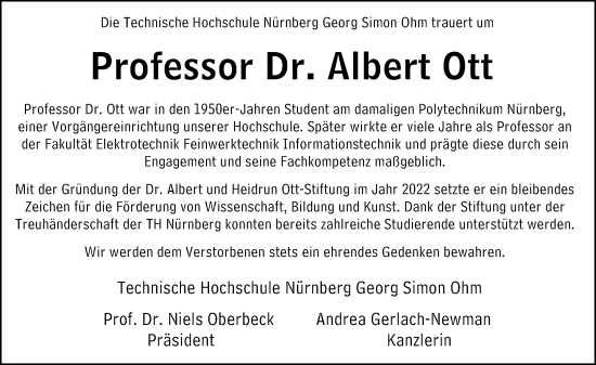 Traueranzeige von Albert Ott von Wiesbadener Kurier