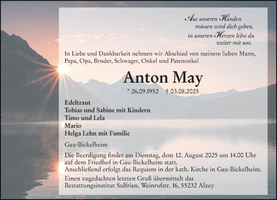 Traueranzeige von Anton May von Allgemeine Zeitung Alzey