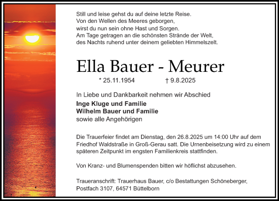 Traueranzeige von Ella Bauer-Meurer von Groß-Gerauer Echo
