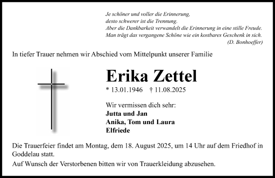 Traueranzeige von Erika Zettel von Groß-Gerauer Echo