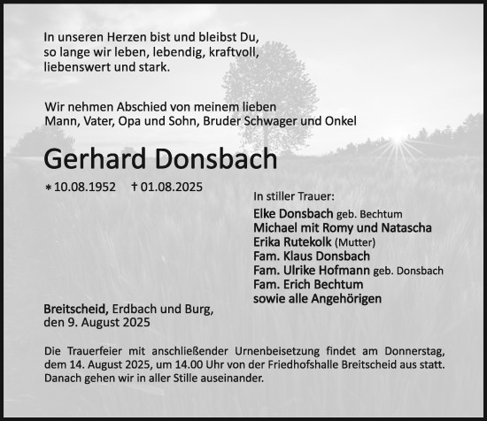 Traueranzeige von Gerhard Donsbach von Dill Block
