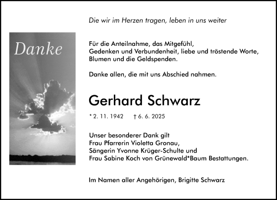Traueranzeige von Gerhard Schwarz von Allgemeine Zeitung Mainz