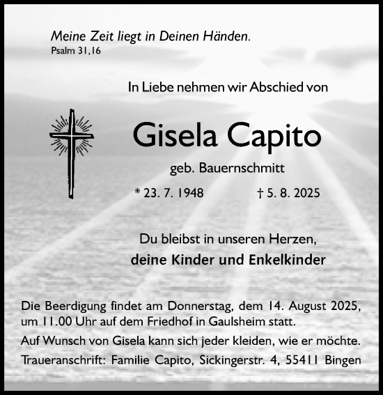 Traueranzeige von Gisela Capito von Allgemeine Zeitung Rheinhessen-Nahe