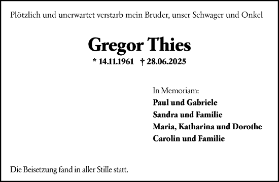Traueranzeige von Gregor Thies von Camberger Anzeiger