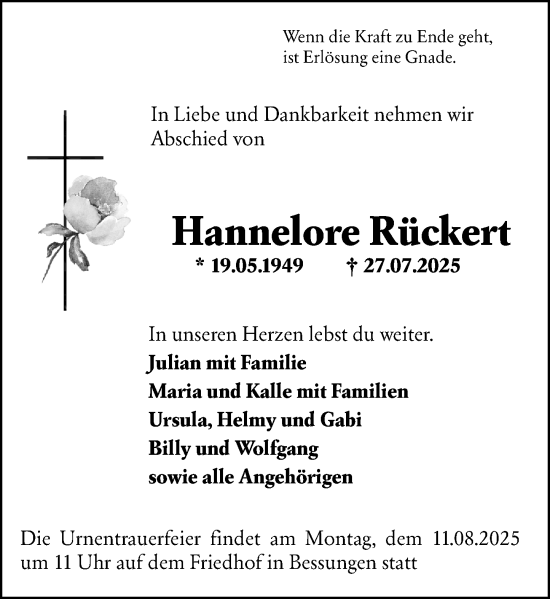 Traueranzeige von Hannelore Rückert von Darmstädter Echo