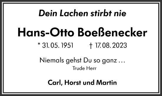 Traueranzeige von Hans-Otto Boeßenecker von Allgemeine Zeitung Mainz