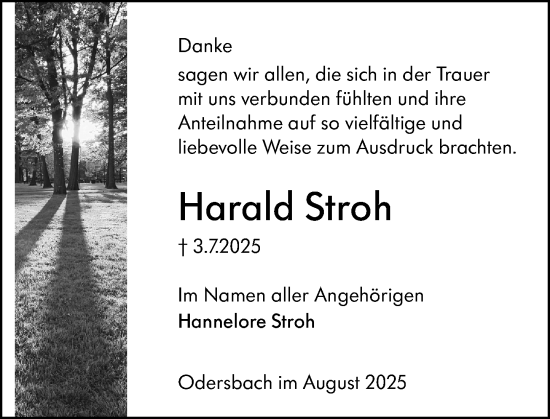 Traueranzeige von Harald Stroh von Weilburger Tageblatt