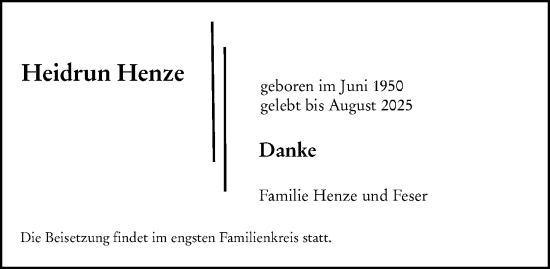 Traueranzeige von Heidrun Henze von Wetzlarer Neue Zeitung