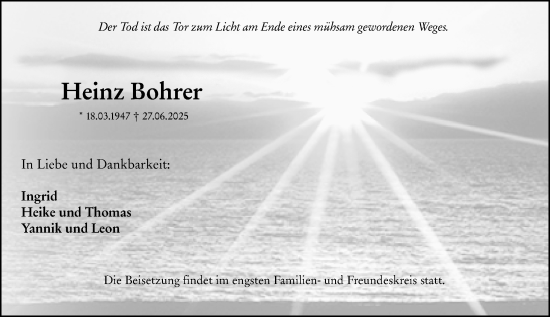 Traueranzeige von Heinz Bohrer von Rüsselsheimer Echo