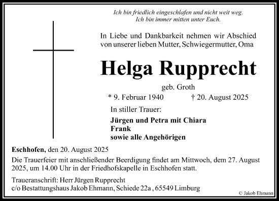 Traueranzeige von Helga Rupprecht von Nassauische Neue Presse