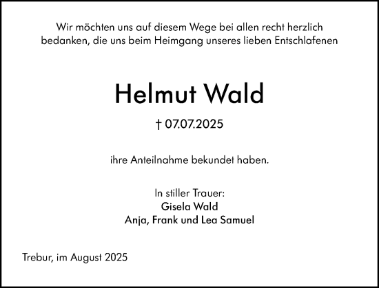 Traueranzeige von Helmut Wald von Groß-Gerauer Echo