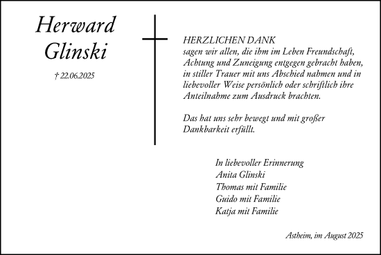 Traueranzeige von Herward Glinski von Rüsselsheimer Echo