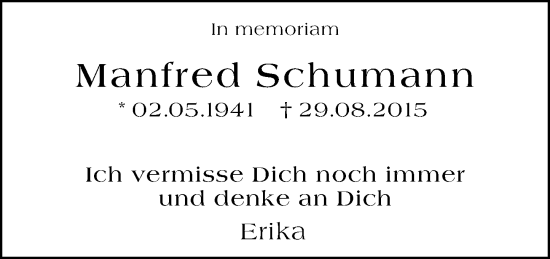 Traueranzeige von Manfred Schumann von Darmstädter Echo