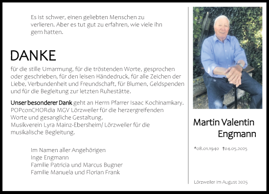 Traueranzeige von Martin Valentin Engmann von Allgemeine Zeitung Mainz