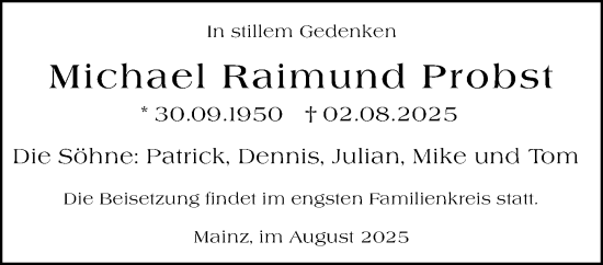 Traueranzeige von Michael Raimund Probst von Allgemeine Zeitung Mainz