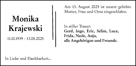 Traueranzeige von Monika Krajewski von Wiesbadener Kurier