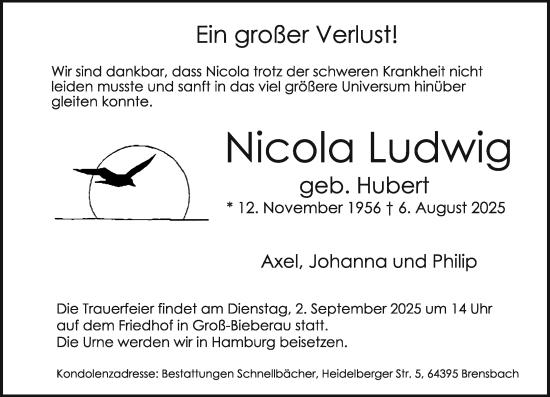 Traueranzeige von Nicola Ludwig von Darmstädter Echo
