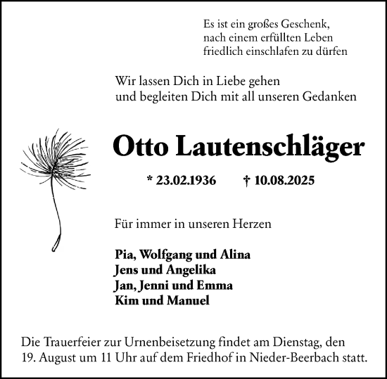 Traueranzeige von Otto Lautenschläger von Darmstädter Echo