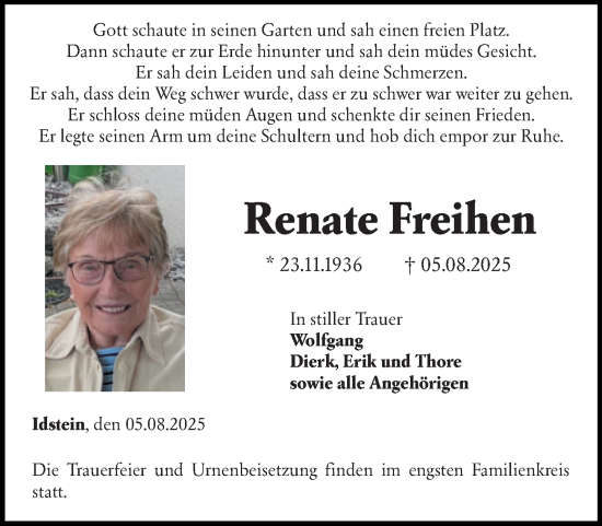 Traueranzeige von Renate Freihen von Wiesbadener Kurier