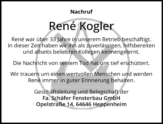 Traueranzeige von Rene Kogler von Starkenburger Echo