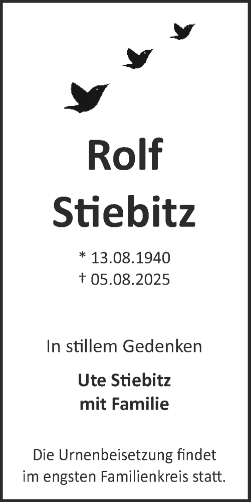 Traueranzeige von Rolf Stiebitz von Darmstädter Echo