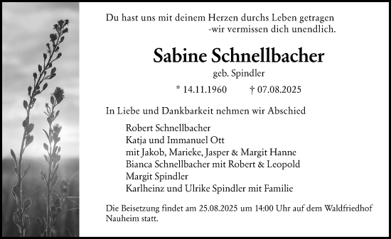 Traueranzeige von Sabine Schnellbacher von Rüsselsheimer Echo