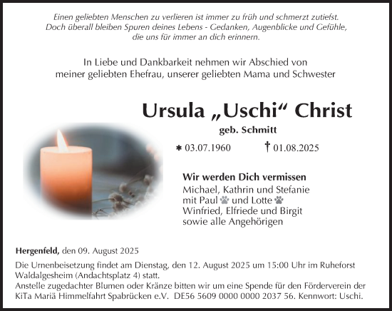 Traueranzeige von Ursula Christ von Allgemeine Zeitung Rheinhessen-Nahe