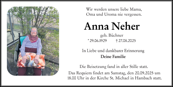 Traueranzeige von Anna Neher von Starkenburger Echo