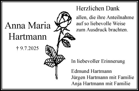 Traueranzeige von Anna Maria Hartmann von Rüsselsheimer Echo