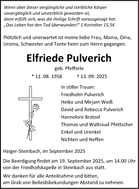 Traueranzeige von Elfriede Pulverich von Dill Block
