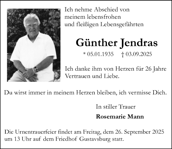 Traueranzeige von Günther Jendras von Allgemeine Zeitung Mainz