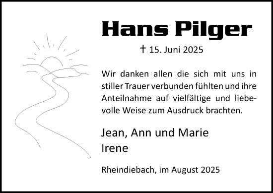 Traueranzeige von Hans Pilger von Binger-/Ingelheimer Wochenblatt