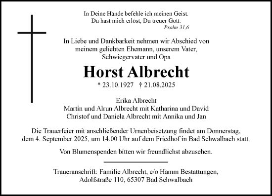 Traueranzeige von Horst Albrecht von Wiesbadener Kurier