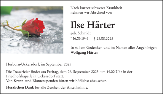Traueranzeige von Ilse Härter von Dill Block
