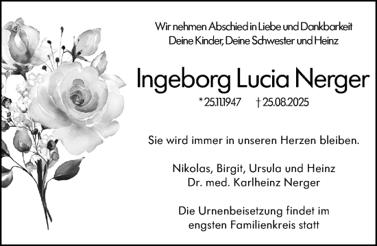 Traueranzeige von Ingeborg Lucia Nerger von Darmstädter Echo