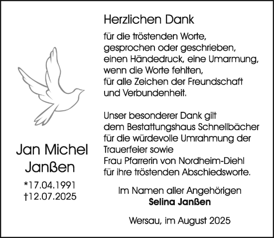 Traueranzeige von Jan Michel von Darmstädter Echo