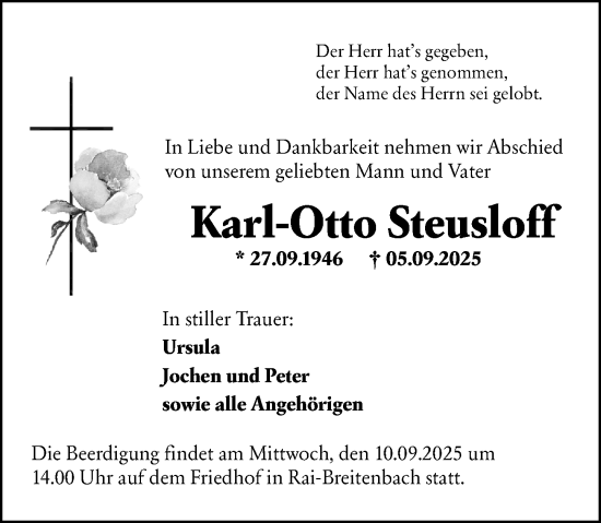 Traueranzeige von Karl-Otto Steusloff von Odenwälder Echo
