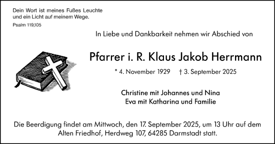 Traueranzeige von Klaus Jakob Herrmann von Darmstädter Echo
