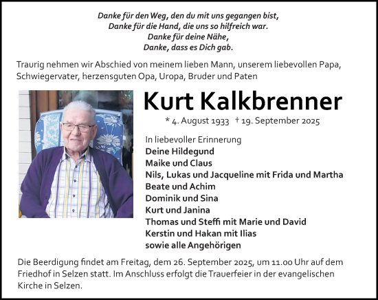 Traueranzeige von Kurt Kalkbrenner von Allgemeine Zeitung Mainz
