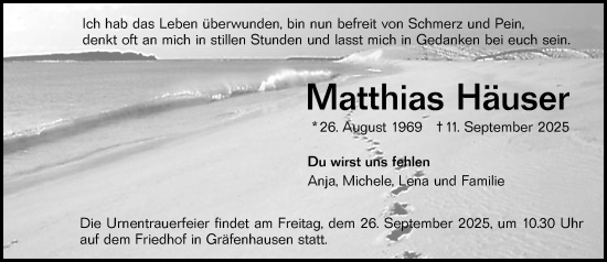 Traueranzeige von Matthias Häuser von Darmstädter Echo