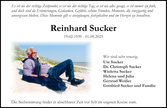 Traueranzeige von Reinhard Sucker von Darmstädter Echo