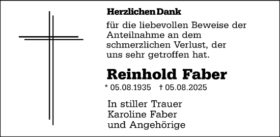 Traueranzeige von Reinhold Faber von Darmstädter Echo