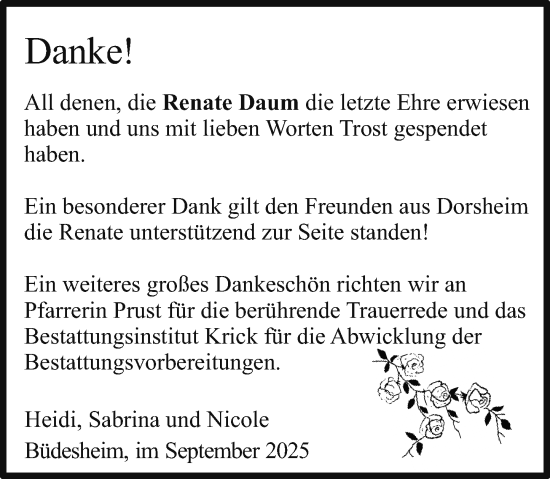 Traueranzeige von Renate Daum von Binger-/Ingelheimer Wochenblatt