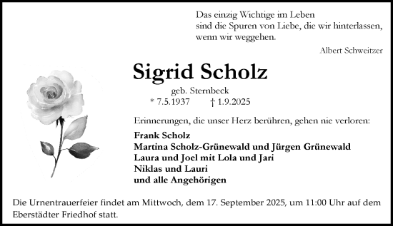 Traueranzeige von Sigrid Scholz von Darmstädter Echo
