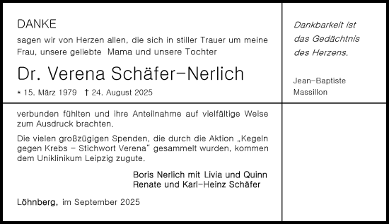 Traueranzeige von Verena Schäfer-Nerlich von Weilburger Tageblatt